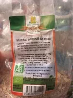 Mängden socker i Muesli avoine et goji