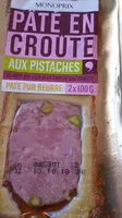 Mängden socker i Pâté en croûte aux pistaches, pâte pur beurre