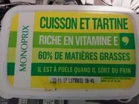 Mängden socker i Margarine cuisson et tartine 60% MG