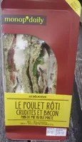 Le poulet rôti crudités et bacon pain de mie au blé malté