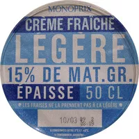 Mängden socker i Crème fraîche légère 15 % de Mat. gr. épaisse