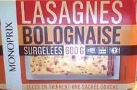 Mängden socker i Lasagnes Bolognaise, Surgelées