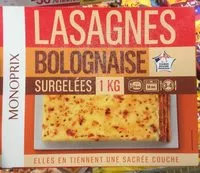 Mängden socker i Lasagnes bolognaise, surgelées
