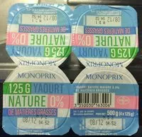 Mängden socker i Yaourts natures, 0% de mat. Gr.