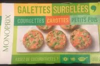 Mängden socker i Galettes courgettes, carottes et petits pois, surgelées