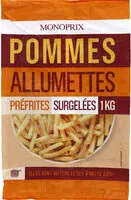 Mängden socker i Pommes allumettes, préfrites