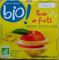 Mängden socker i Purée de fruit pomme-pêche-coing