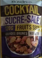 Mängden socker i Cocktail sucré-salé fruits secs amandes brunes noisettes