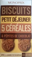 Mängden socker i Biscuits petit déjeuner 5 céréales et pépites de chocolat