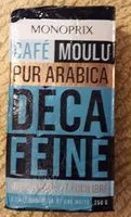Mängden socker i Café moulu pur arabica, décaféiné, authentique et équilibré