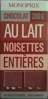 Mängden socker i Chocolat au lait noisettes entières