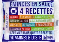 Mängden socker i 4 recettes, au boeuf, au lapin, au poulet et à l'agneau