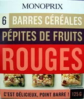 Mängden socker i 6 Barres céréales Pépites de fruits rouges Monoprix