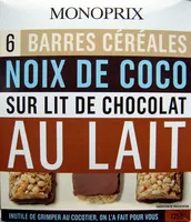 Mängden socker i 6 Barres céréales Noix de coco sur lit de chocolat au lait Monoprix