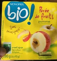 Mängden socker i Purée de fruits pomme sans sucres ajoutés bio