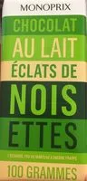 Mängden socker i Chocolat au lait et éclats de noisettes