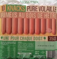 Mängden socker i 10 Knacks Pure Volaille Fumées au Bois de Hêtre