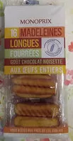 Mängden socker i Madeleines longues aux oeufs frais fourrage chocolat noisette