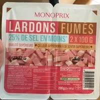 Mängden socker i Lardons fumés, 25% de sel en moins qualité supérieure