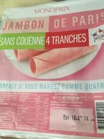 Mängden socker i Jambon de Paris sans couenne (4 tranches)