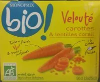 Mängden socker i Velouté de carottes et lentilles corail à la crème fraiche