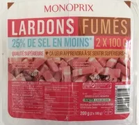 Mängden socker i Lardons Fumés (25 % de sel en moins)