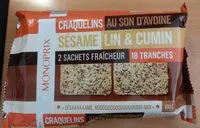Mängden socker i Craquelins au son d'avoine sésame lin & cumin
