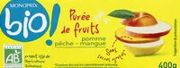 Mängden socker i Purée de fruits Pomme pêche mangue