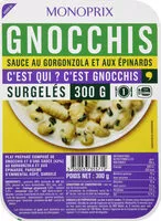 Mängden socker i Gnocchis sauce au gorgonzola et aux épinards, surgelé
