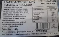Mängden socker i 2 Gâteaux Bretons Individuels Pruneau