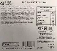 Mängden socker i Blanquette de veau