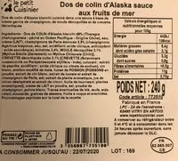 Mängden socker i Dos de colin d'Alaska sauce aux fruits de mer