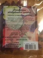 Mängden socker i Cranberriez deshydratees sucrees