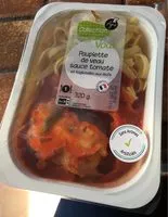 Mängden socker i Paupiette de veau sauce tomate et tagliatelles aux œufs frais