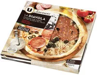 Mängden socker i Pizza diavola à base de fromages Provolone et de salami piquant
