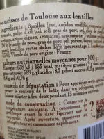 Mängden socker i Saucisses de toulouse aux lentilles MAISON RIVIERE, boîte 4/4