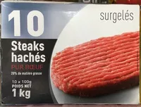 Mängden socker i 10 Steaks hachés pur boeuf 20% MG surgelés