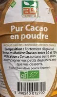 Mängden socker i Pur cacao en poudre