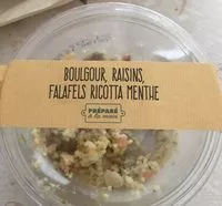 Mängden socker i Boulgour, raisins, falafels ricotta menthe