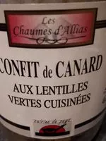 Mängden socker i B.confit Canard / Lentilles 750G Chaumes Allias