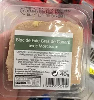 Mängden socker i Bloc de foie gras de canard avec morceaux