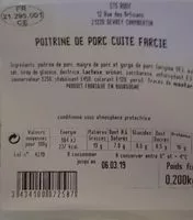 Mängden socker i Poitrine de porc cuit farcie