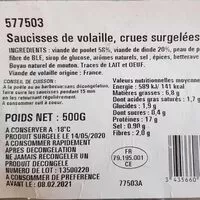 Mängden socker i SAUCISSES DE VOLAILLE crues surgelées IQF