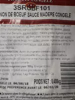 Mängden socker i Rognons de bœuf sauce madère congelé