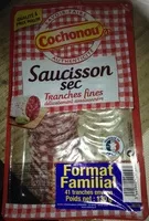 Mängden socker i Saucisson sec tranches fines (format familial)