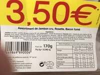 Mängden socker i Assortiment de Jambom cru, Rosette, Bacon