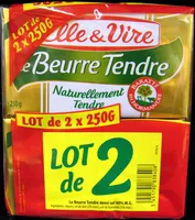 Mängden socker i Le Beurre Tendre (lot de 2 x 250 g) demi-sel Elle & Vire