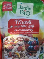 Mängden socker i Muesli,myrtille,goji et cranberry