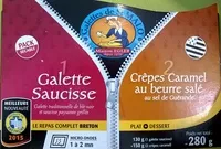 Mängden socker i 1 galettes saucisse 2 crêpes caramel au beurre salé