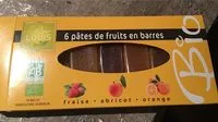 Mängden socker i 6 Pâtes de fruits en barres BIO